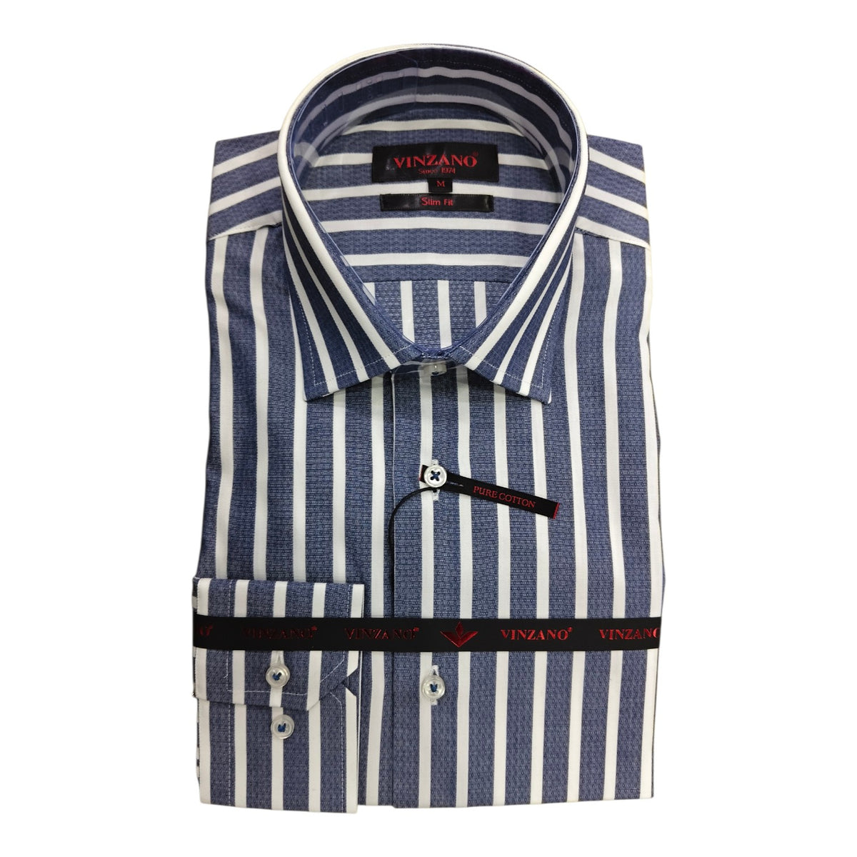 Vinzano Men’s Slim Fit Striped Shirt – Blue & White