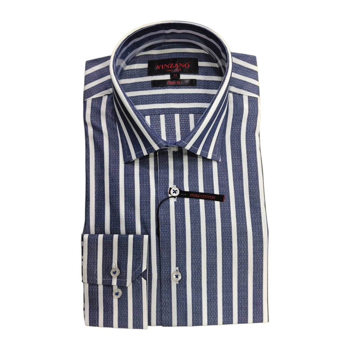 Vinzano Men’s Slim Fit Striped Shirt – Blue & White