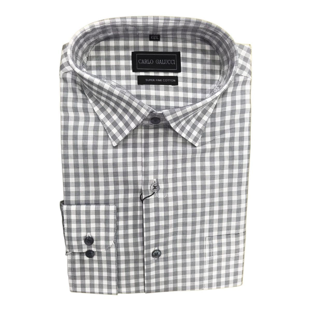 Carlo Galucci Men’s Check Formal Shirt – Grey & White.