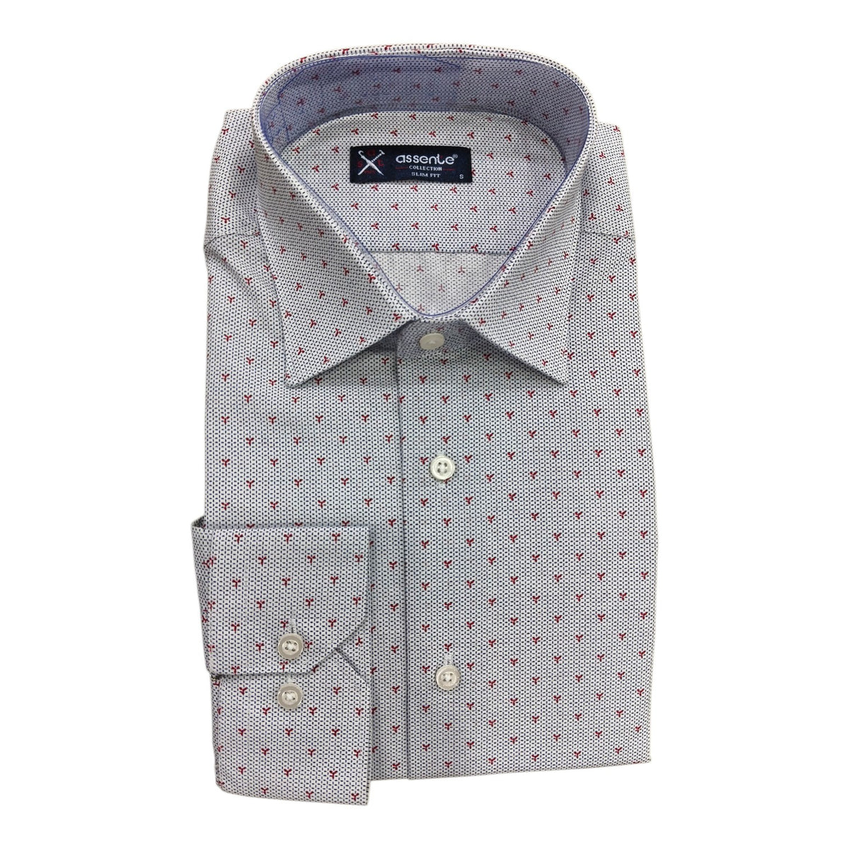 Assente Men’s Slim Fit Printed Shirt – White & Red