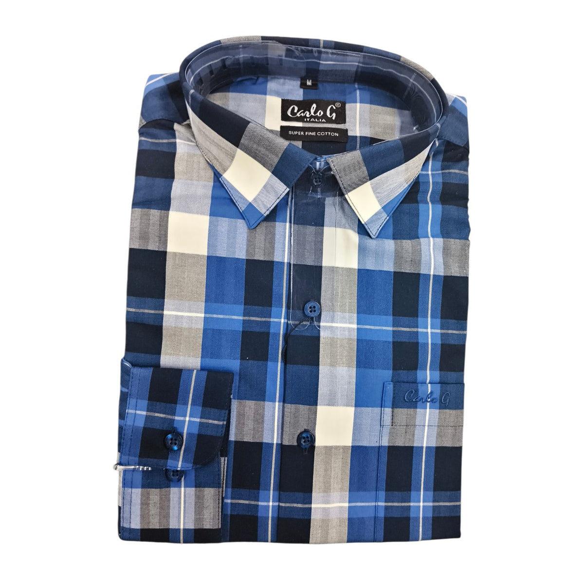 Carlo G Men's Long Sleeve Shirt Navy Check K1203