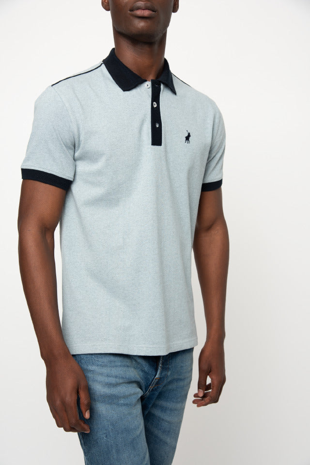 Polo Mens Collar Piping Short Sleeve Golfer Light Blue