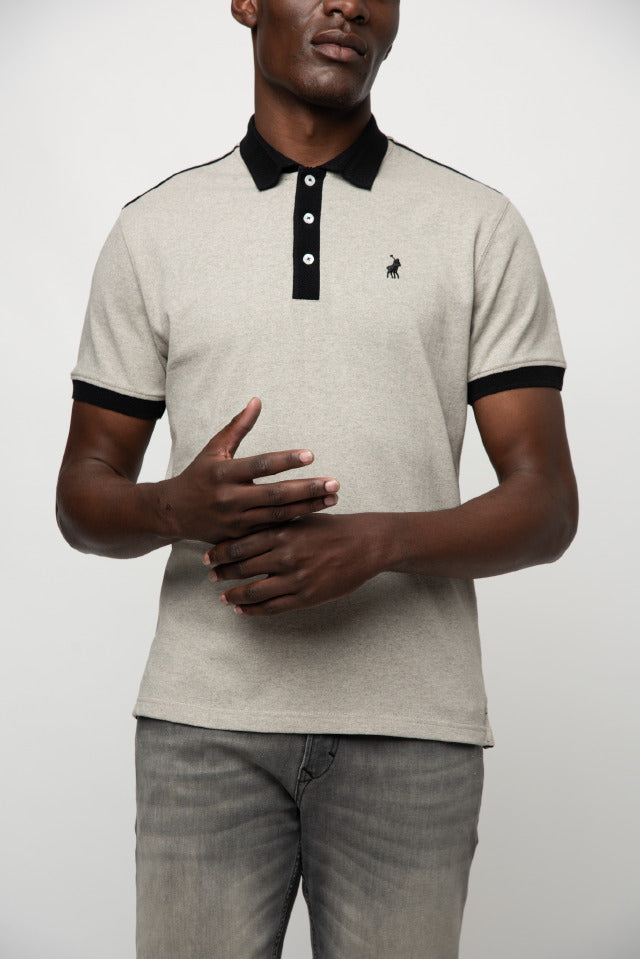 Polo Contrast Collar Piping Golfer Stone