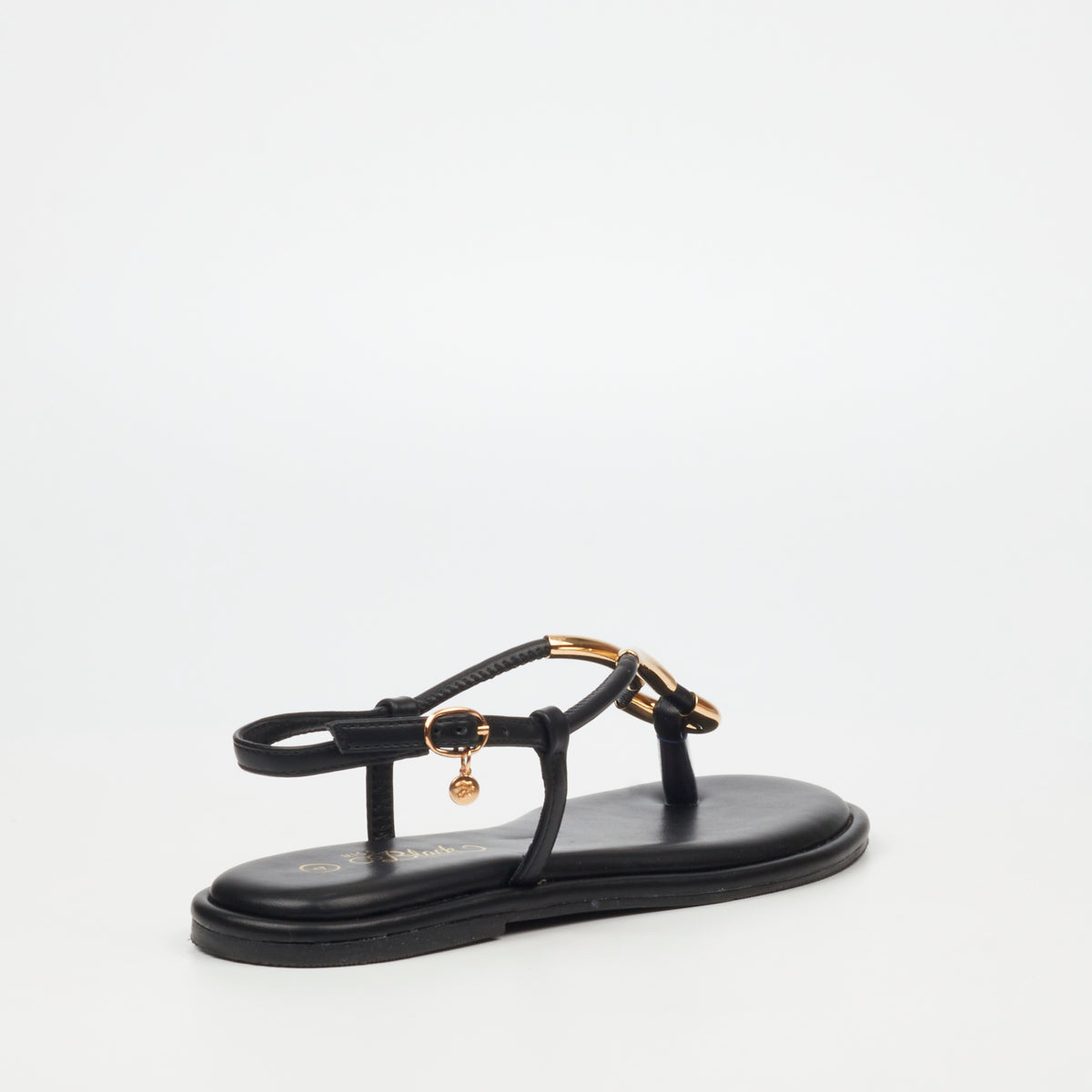 Miss Black Kali 3 Faux Leather Flat Sandals – Black
