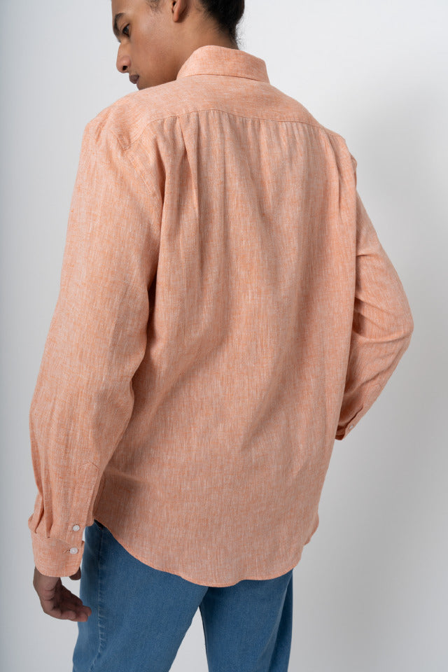 Polo Plain Linen Shirt Orange