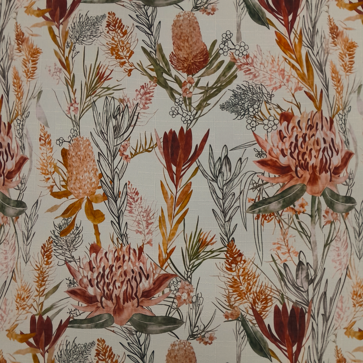 Fabric Printed Upholstery Floral Banksia Carlington 140 cm