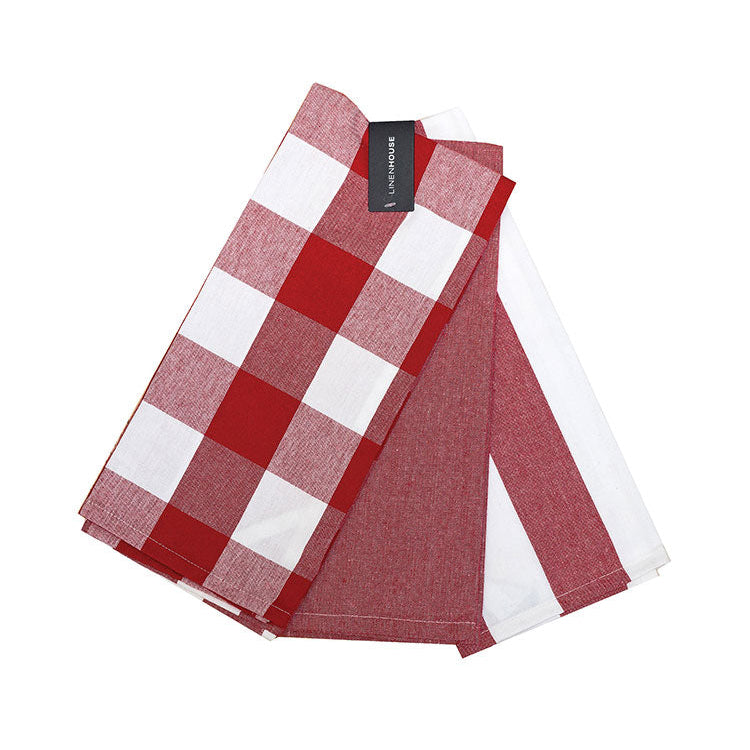 Linen House Revana Red 3 Pack Teatowels 50x75cm