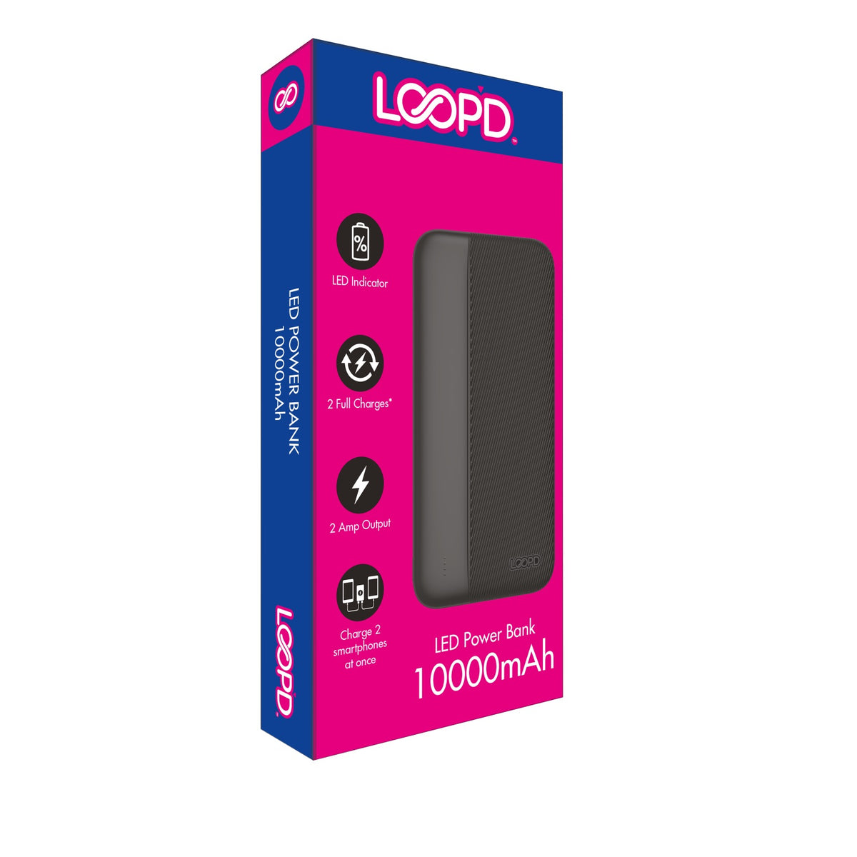 Loopd 10000mAh 4LED Powerbank - Black