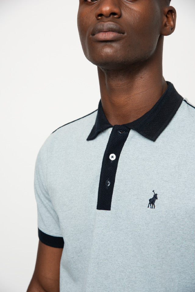 Polo Mens Collar Piping Short Sleeve Golfer Light Blue