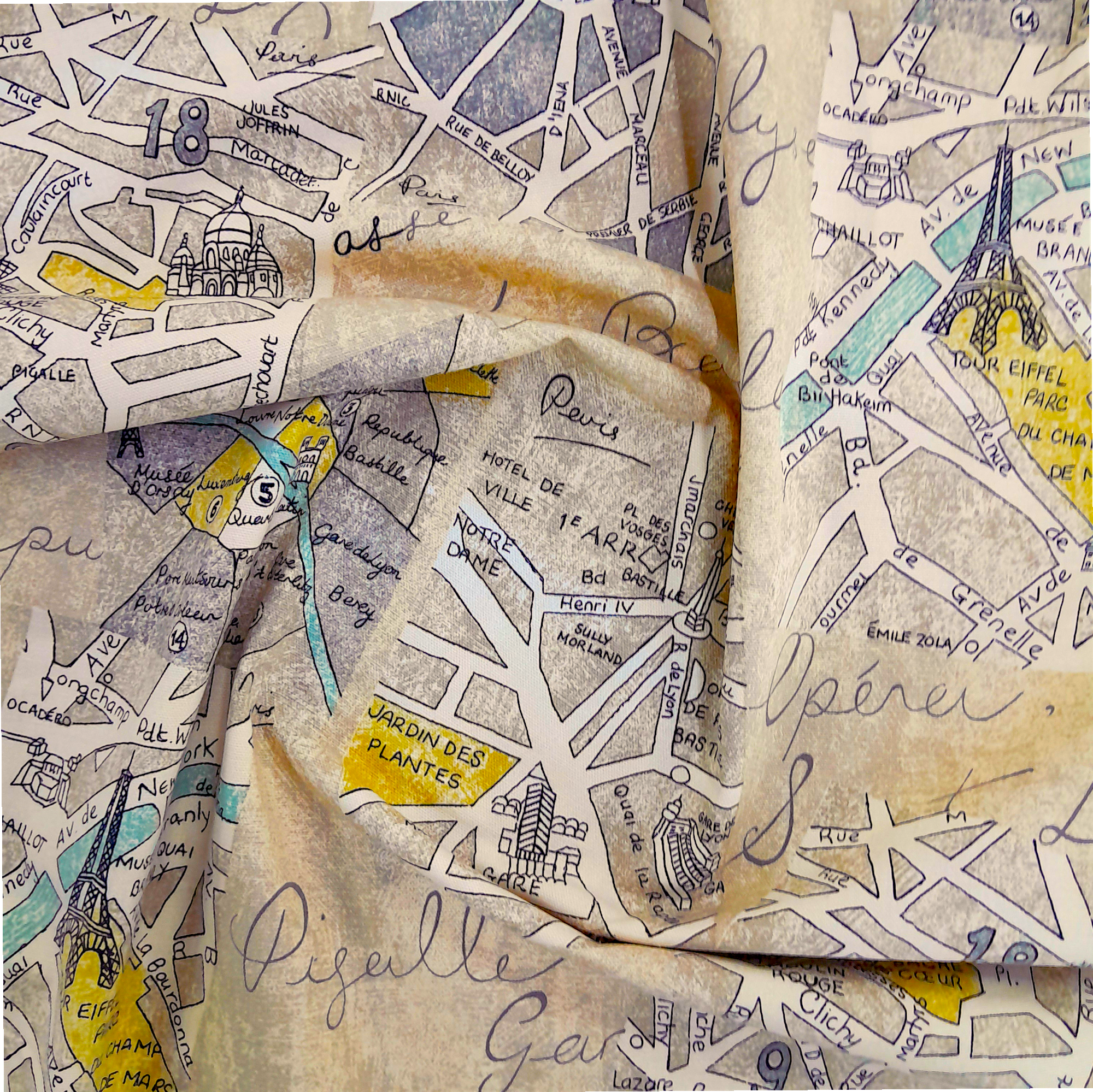 Printed Cotton Fabric Mapped Out SD Graphite Paris 140 cm