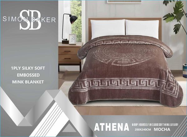 Simon Baker Athena Mink Blankets 1 PLY Silky Soft Embossed Queen Mocha.