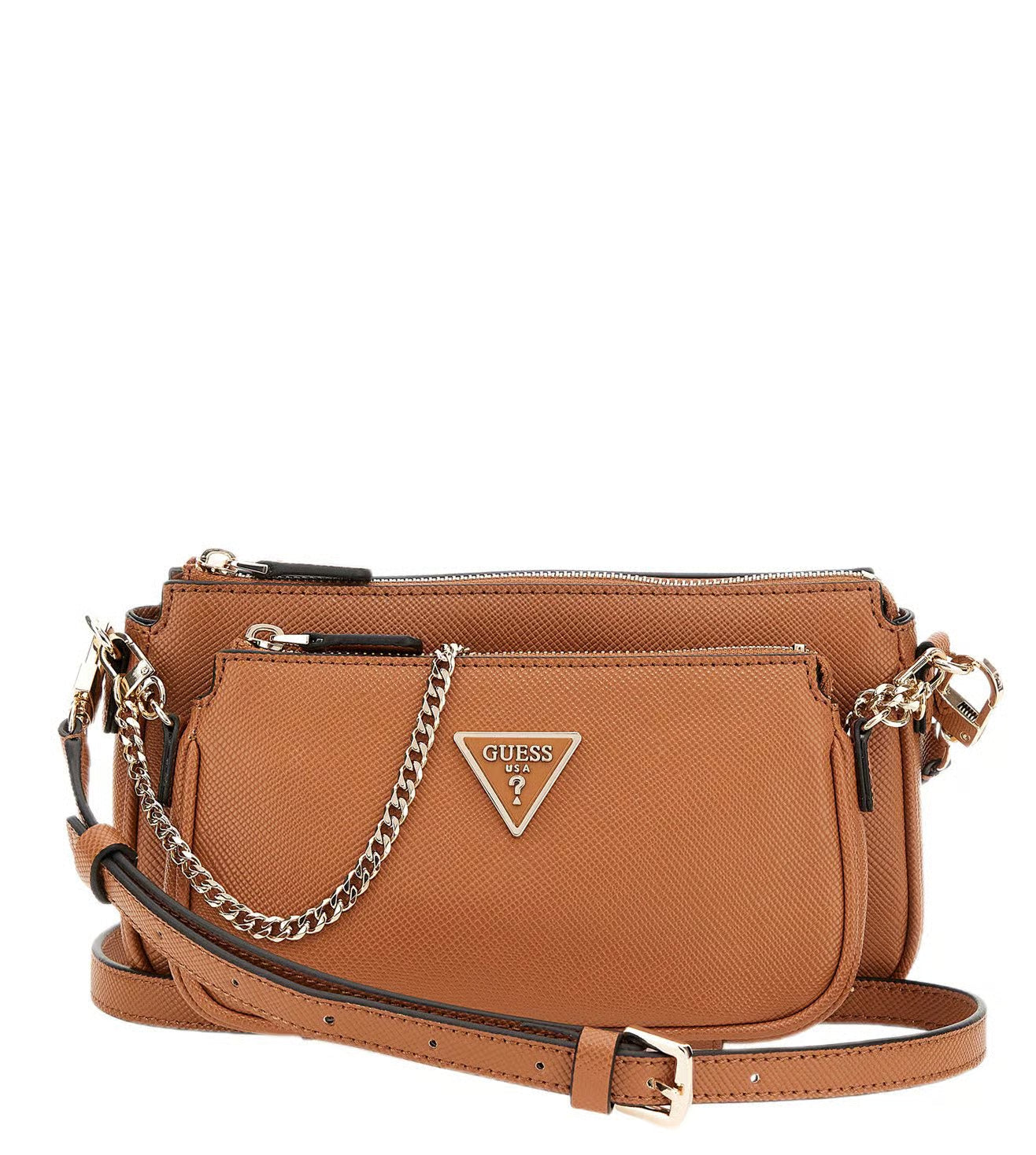 Guess Noelle Double Pouch Crossbody Light Cognac
