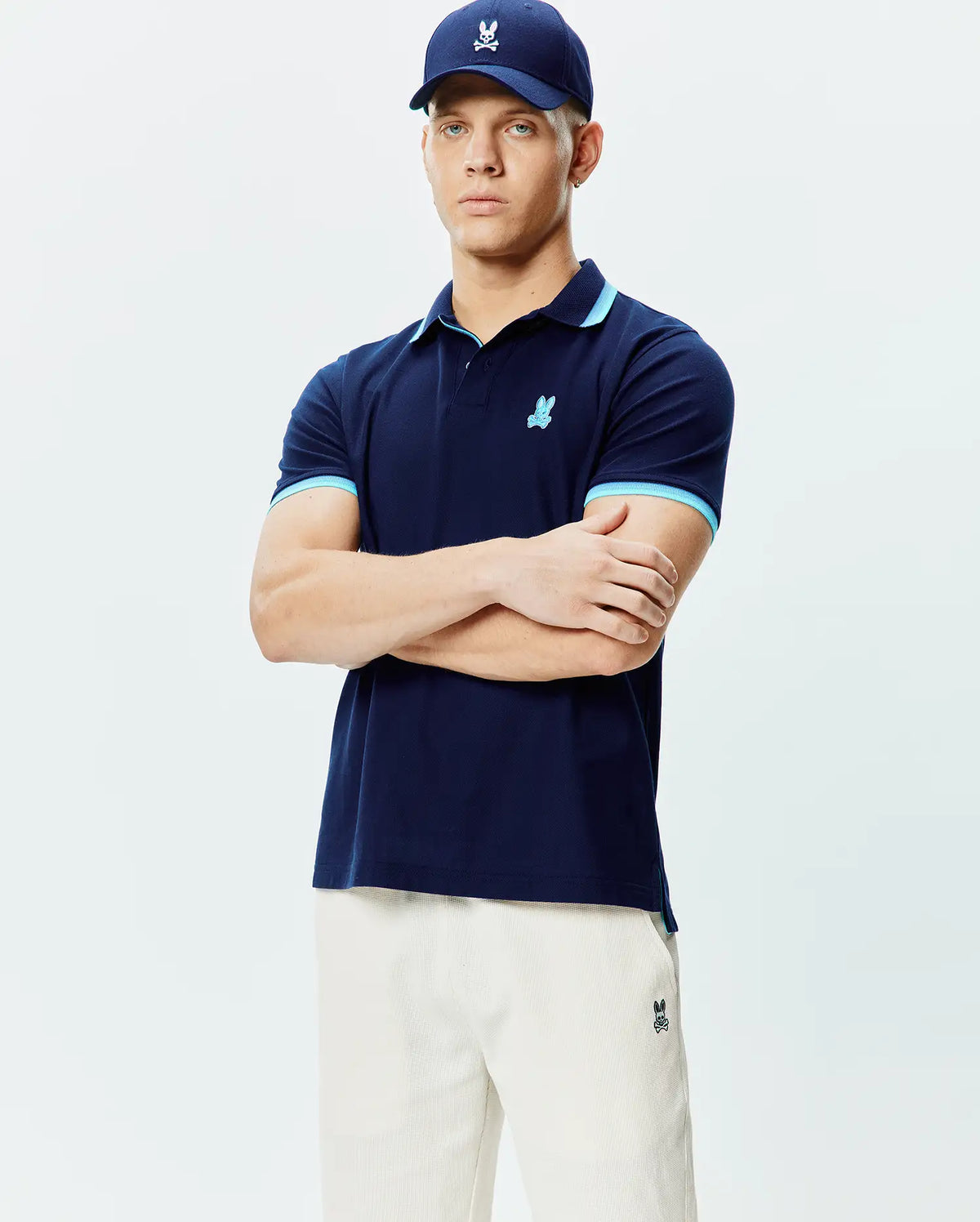 Psycho Bunny Mens Holden Pique Polo-Evening Blue MT0100184