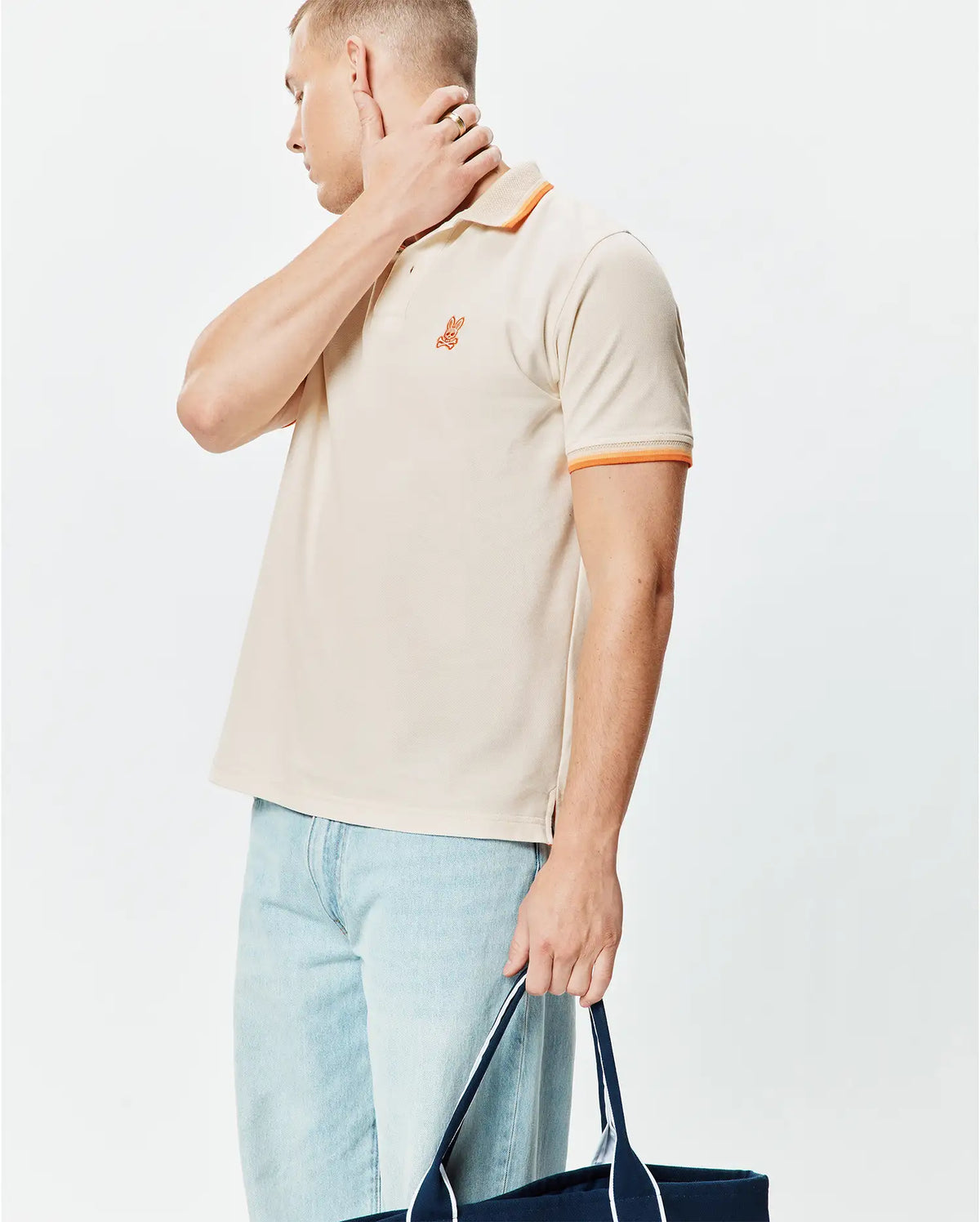 Psycho Bunny Mens Holden Pique Polo-Sandshell MT0100184