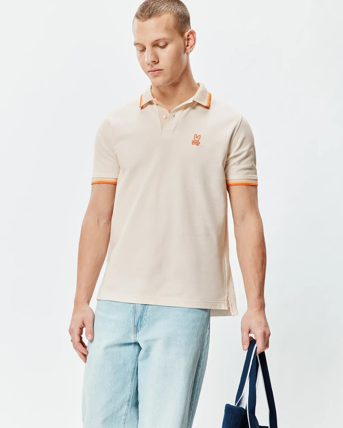 Psycho Bunny Mens Holden Pique Polo-Sandshell MT0100184