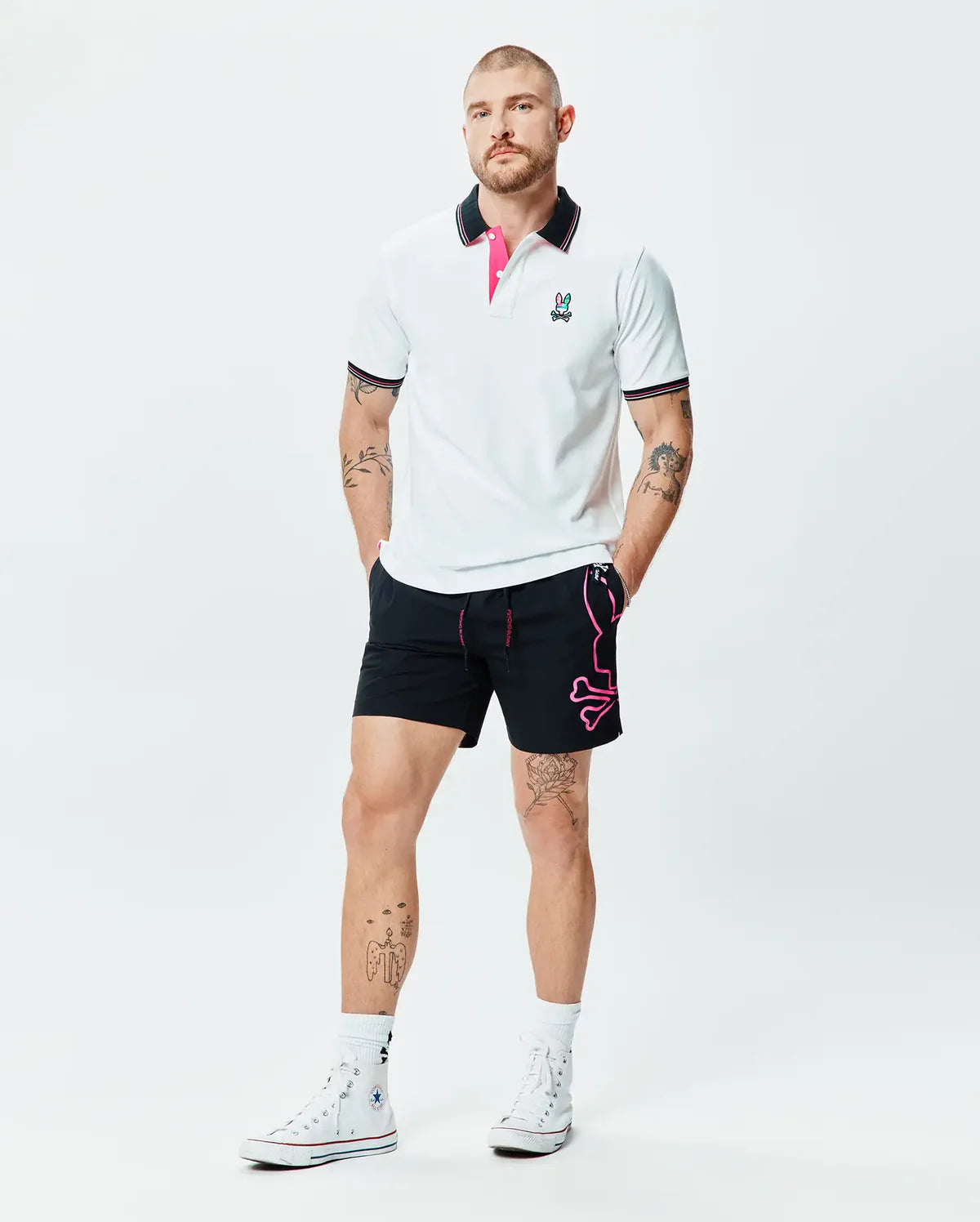 Psycho Bunny Mens Nate Pique Polo-White MT0100186