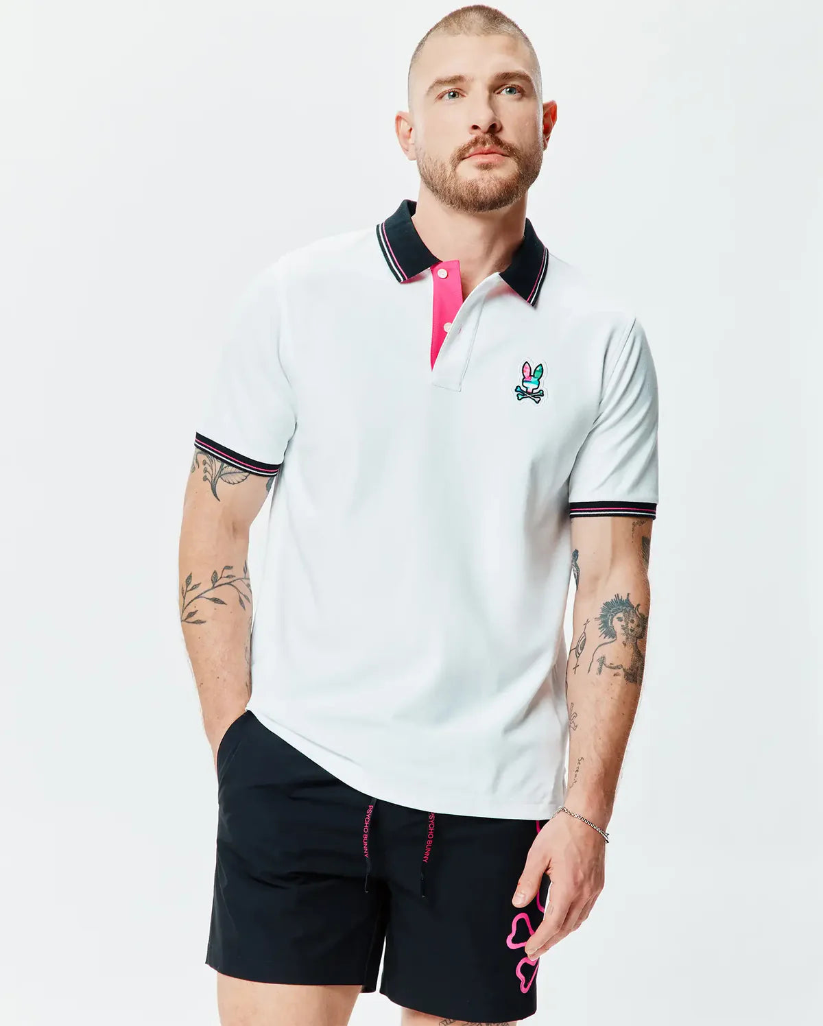 Psycho Bunny Mens Nate Pique Polo-White MT0100186