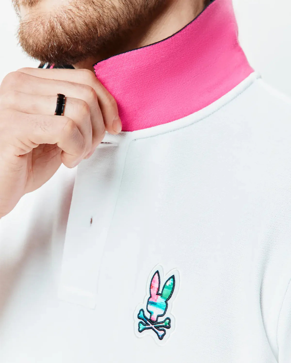 Psycho Bunny Mens Nate Pique Polo-White MT0100186