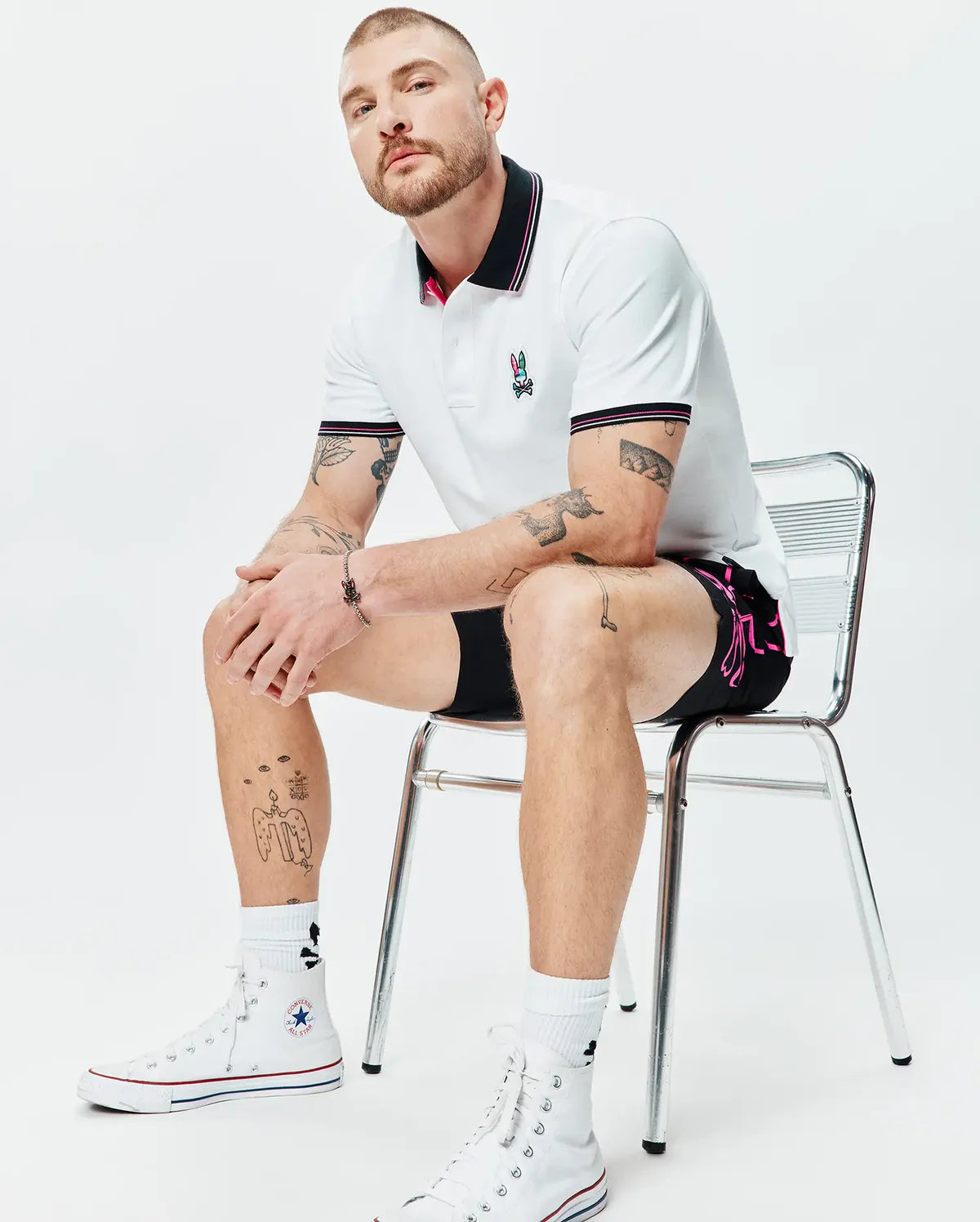 Psycho Bunny Mens Nate Pique Polo-White MT0100186