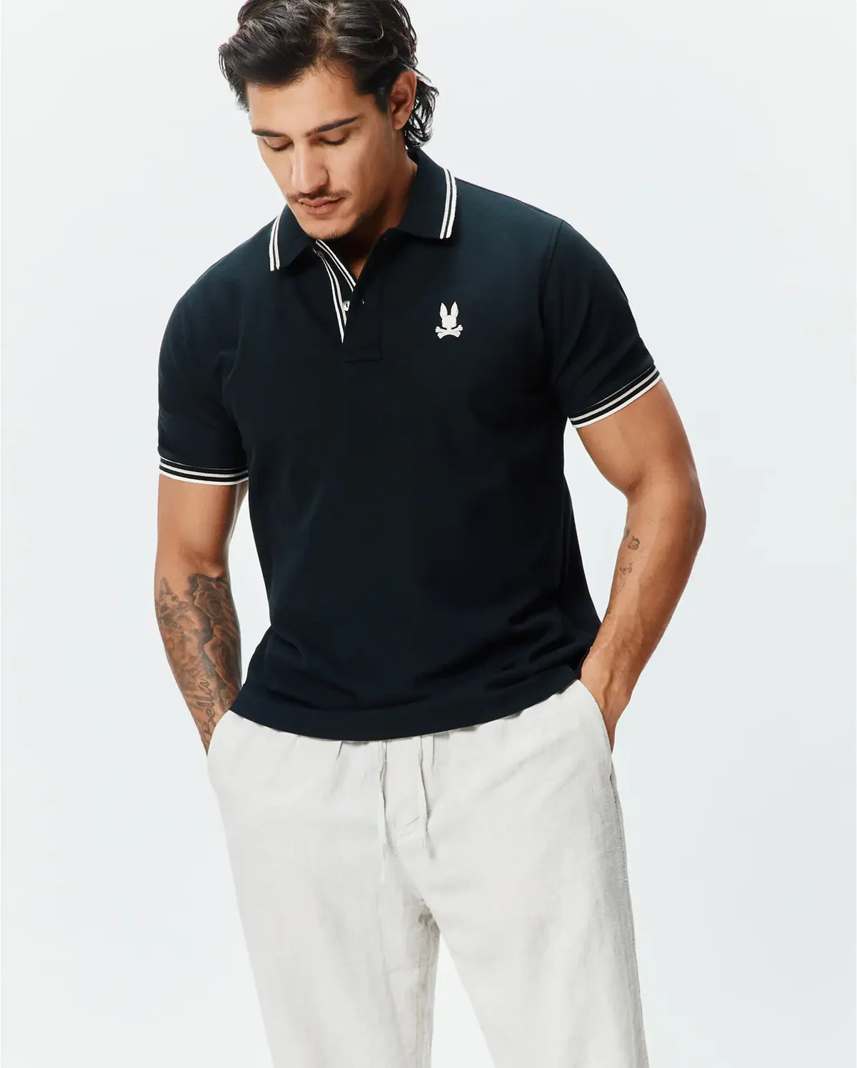 Psycho Bunny Mens Brad Pique Polo-Black MT0100193
