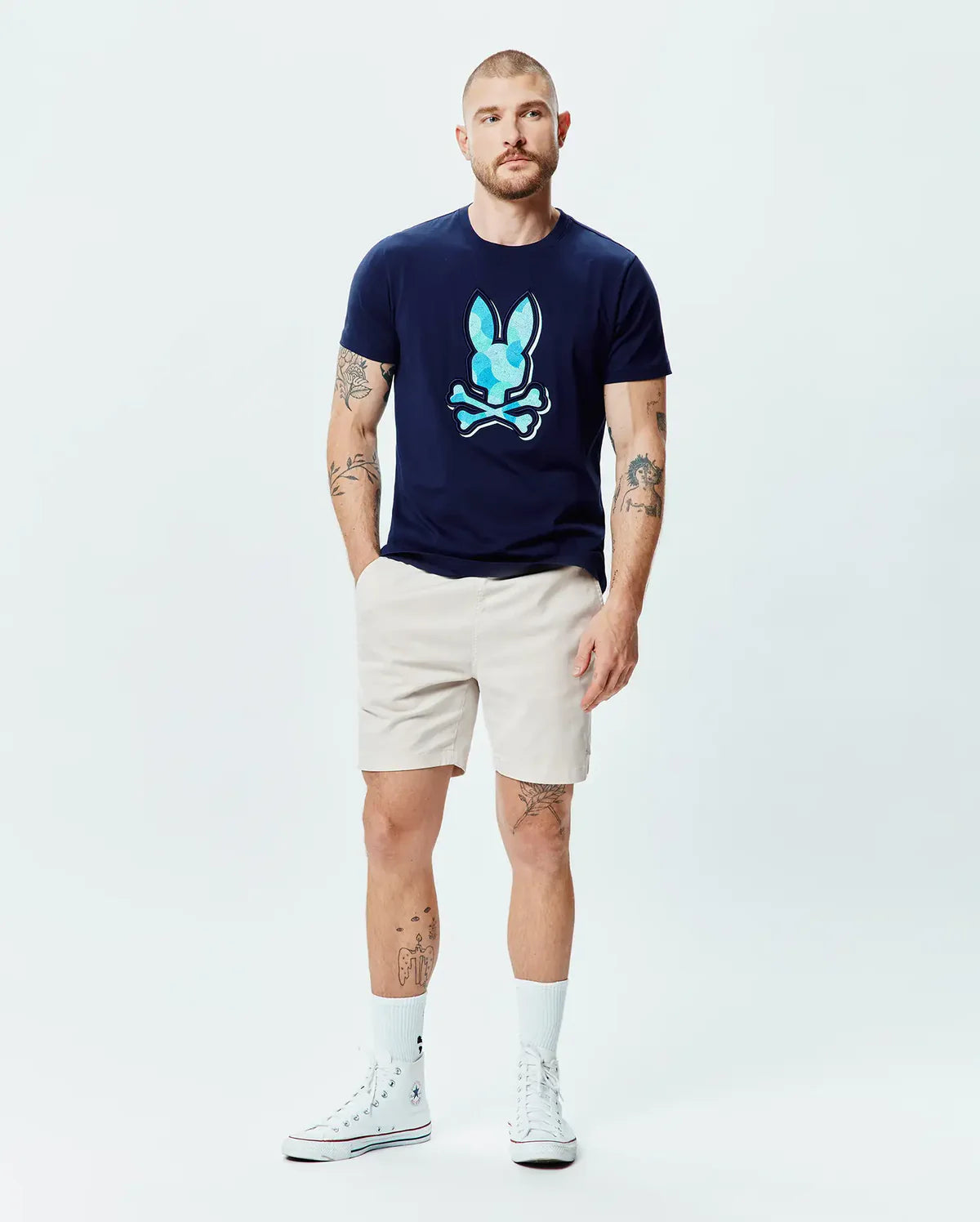 Psycho Bunny Mens Enthan Graphic Tee -Evening Blue MT0200290.