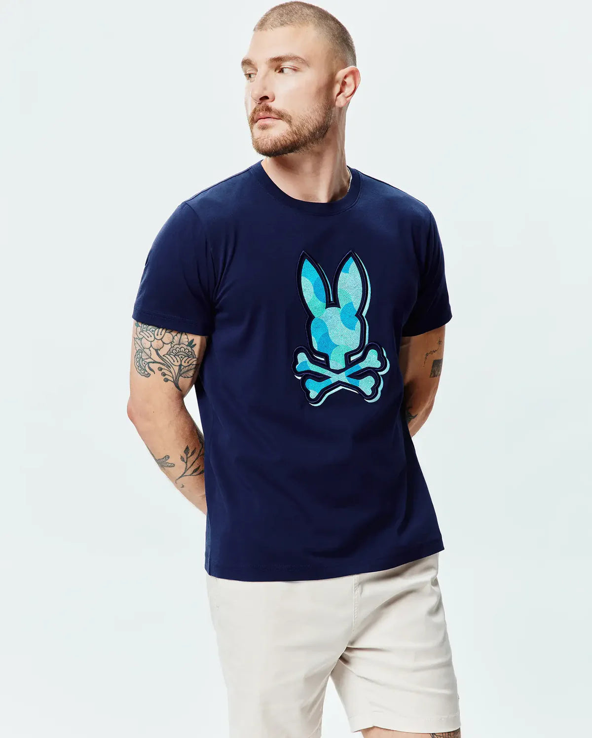 Psycho Bunny Mens Enthan Graphic Tee -Evening Blue MT0200290.
