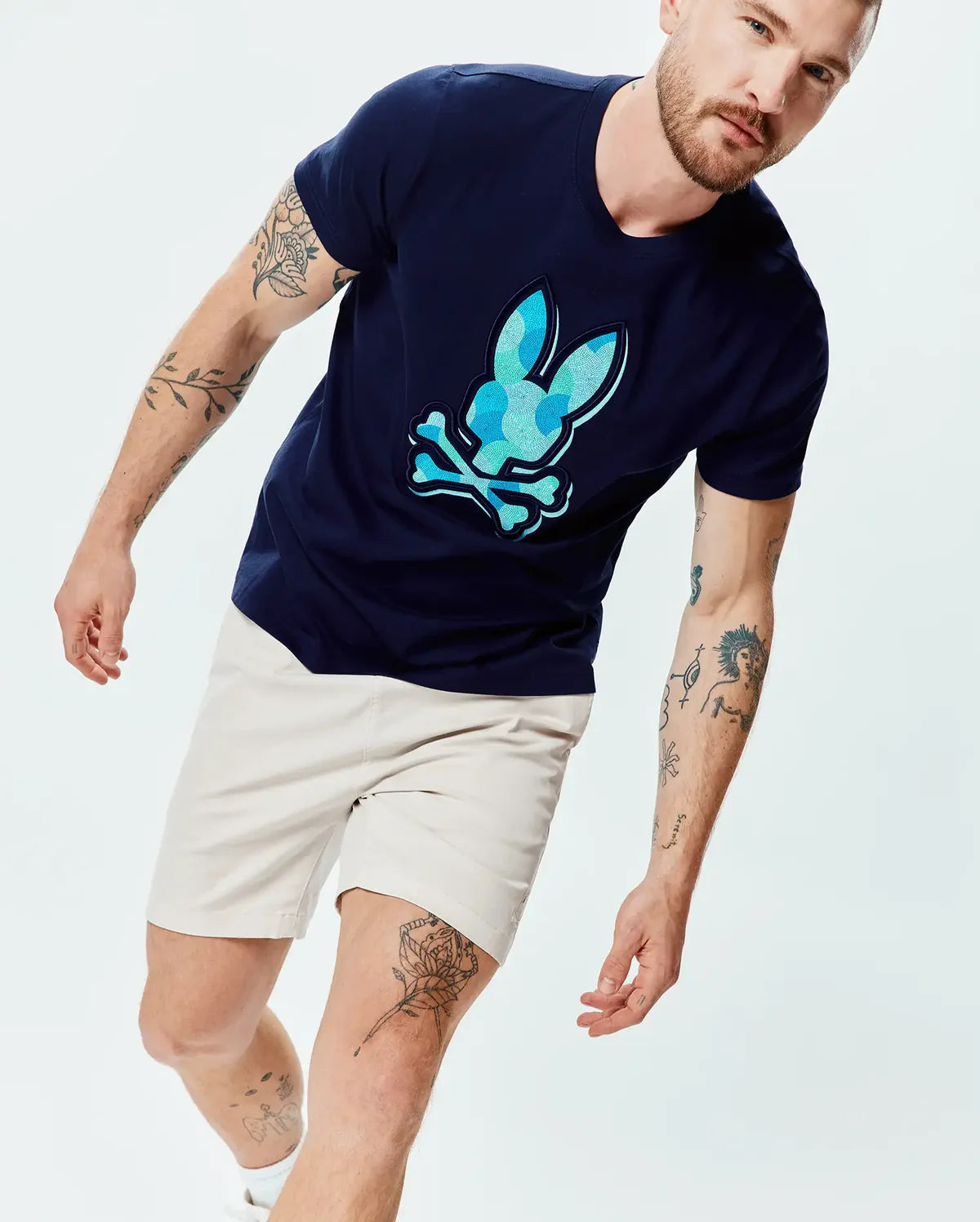 Psycho Bunny Mens Enthan Graphic Tee -Evening Blue MT0200290.