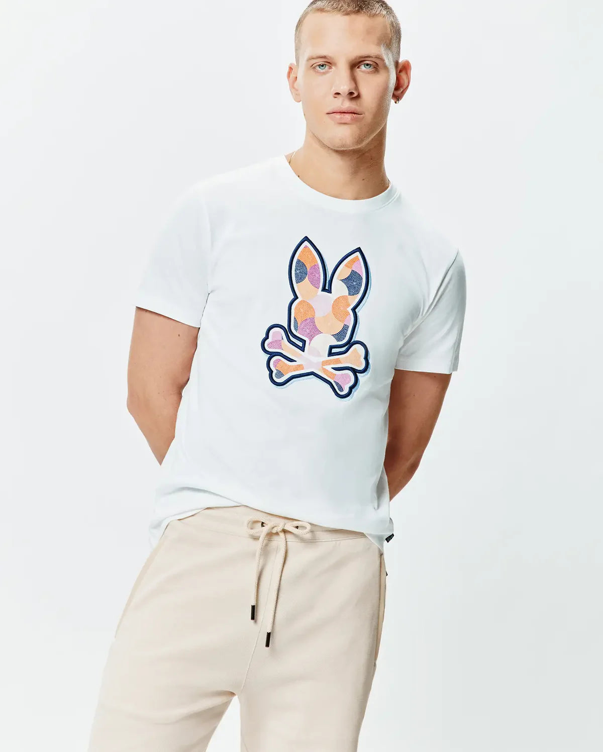 Psycho Bunny Mens Ethan Graphic Tee-White MT0200290.