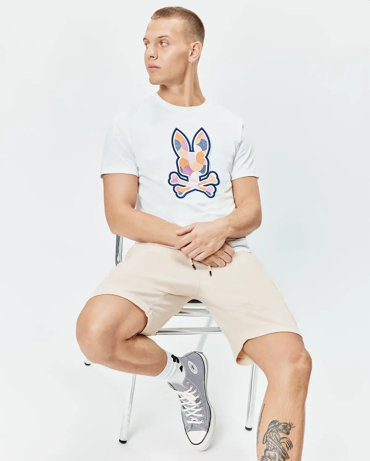 Psycho Bunny Mens Ethan Graphic Tee-White MT0200290.