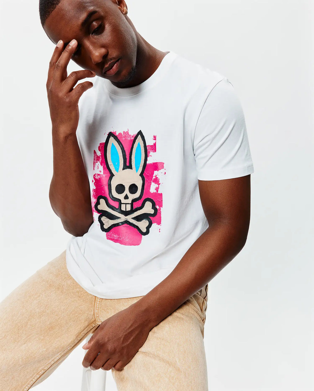 Psycho Bunny Mens Marcus Graphic Tee-White MT0200306