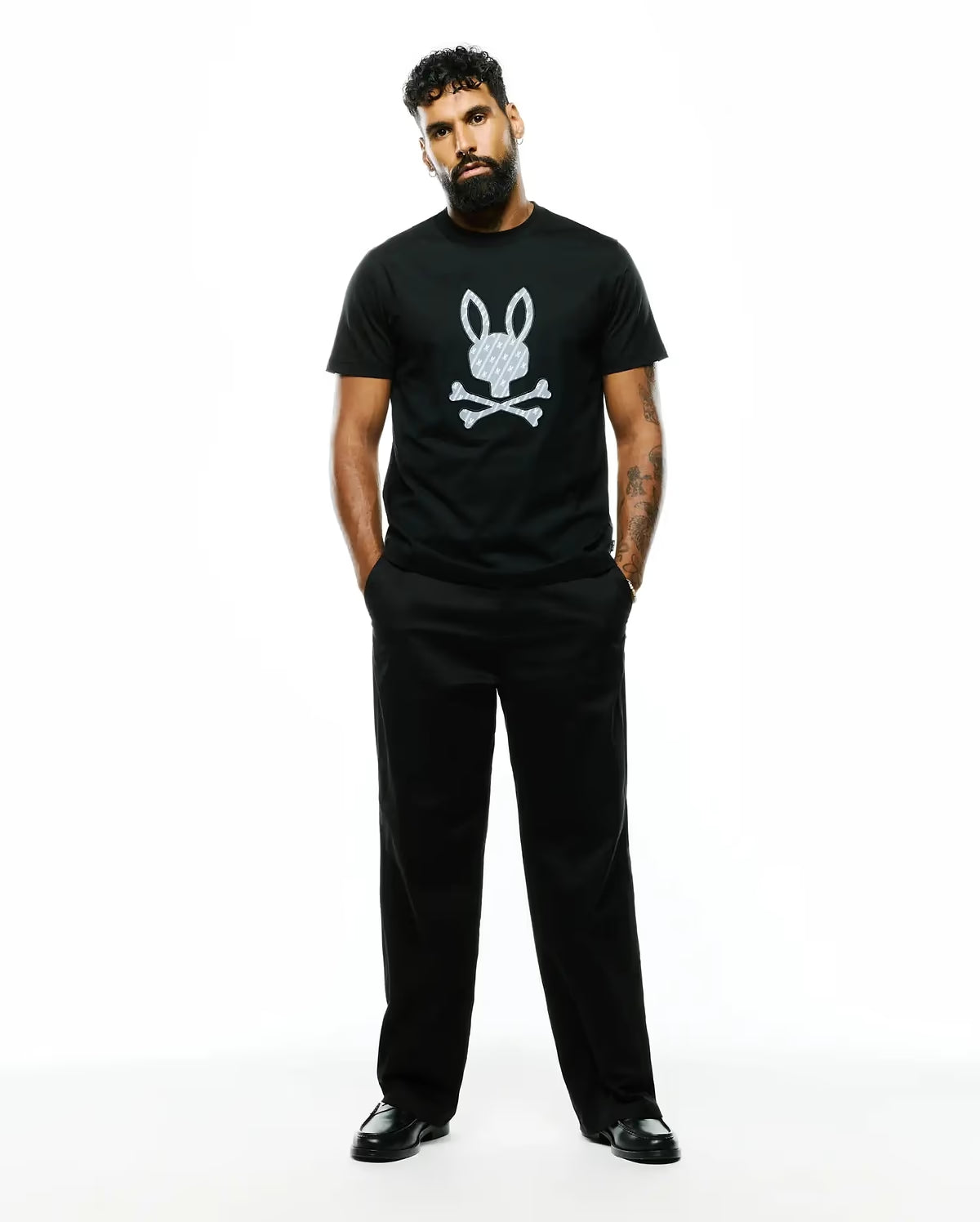 Psycho Bunny Mens Jaden Appliqué Graphic Tee-Black MT0200361