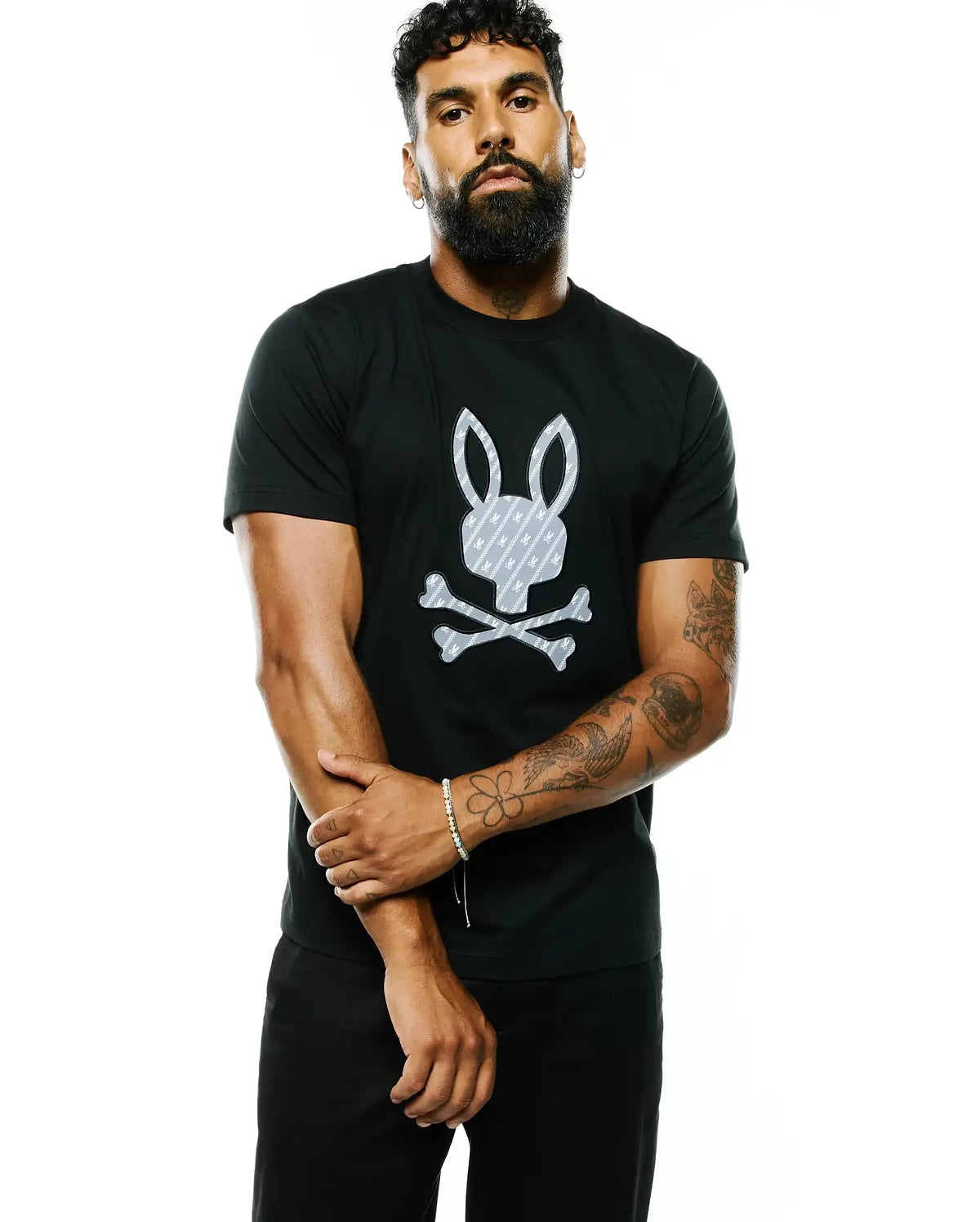 Psycho Bunny Mens Jaden Appliqué Graphic Tee-Black MT0200361
