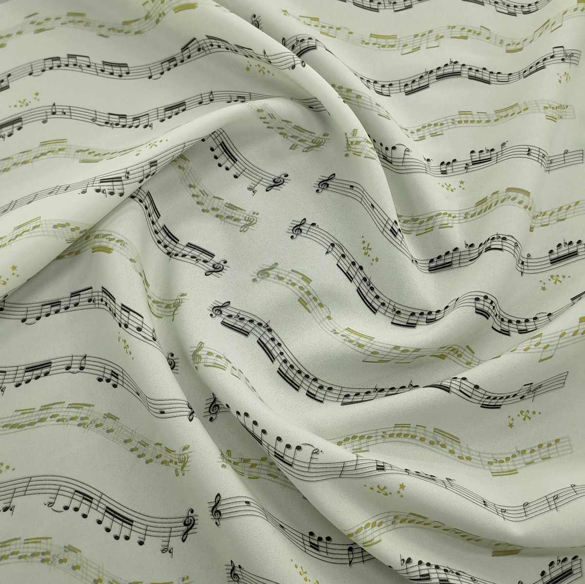 Fabric Printed Mini Matt Musical Notes Cream 140 cm.