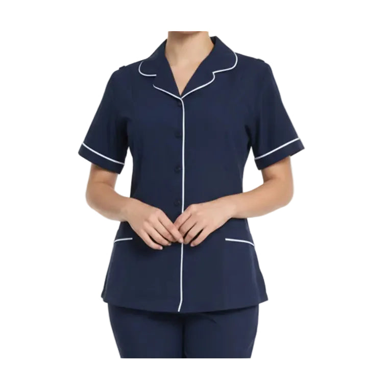 Bobsons Larimar Nurse Button Up Tunic Blouse -Navy/White N110BM