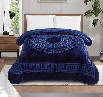 Simon Baker Athena Mink Blankets 1 PLY Silky Soft Embossed Queen Navy.