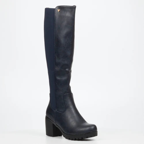 Butterfly Feet Noel 2 Block Heel  Navy High Boots.