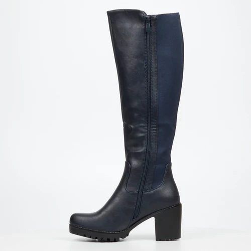 Butterfly Feet Noel 2 Block Heel  Navy High Boots.
