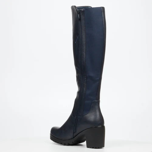 Butterfly Feet Noel 2 Block Heel  Navy High Boots.