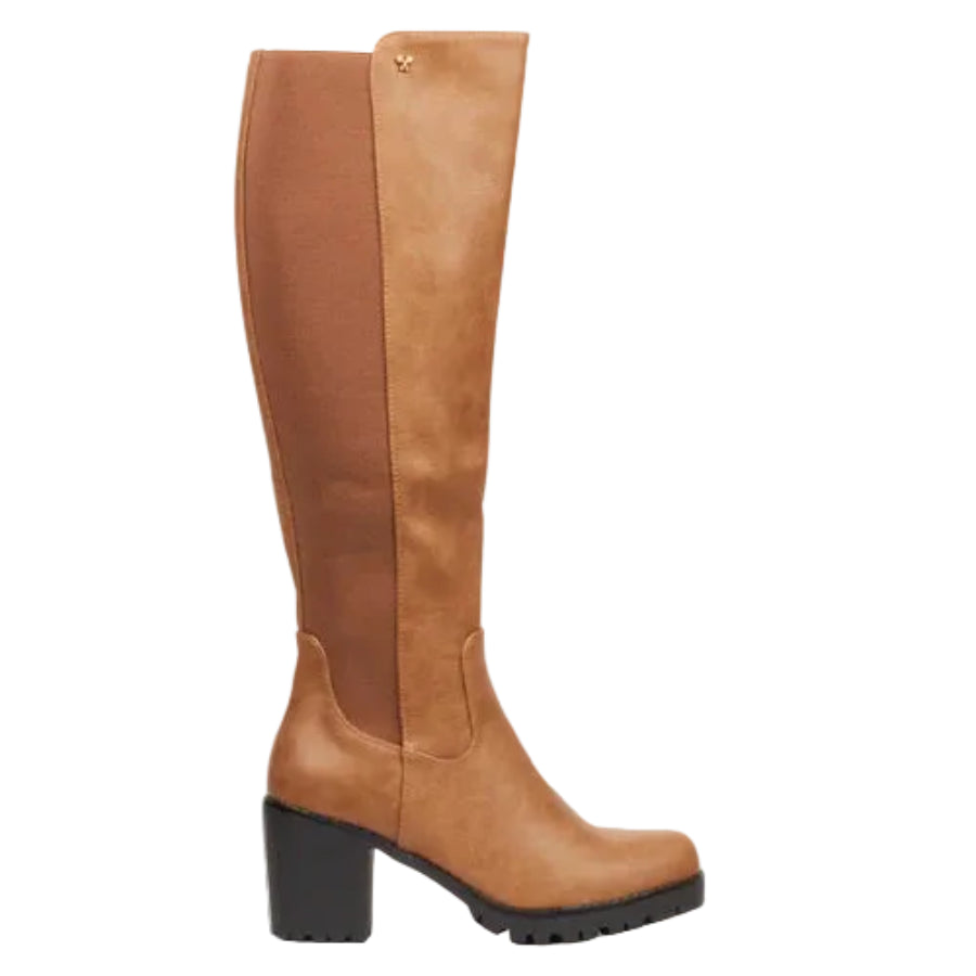 Butterfly Feet Noel 2 Block Heel High Boots Taupe.