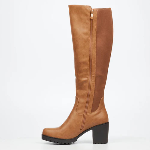Butterfly Feet Noel 2 Block Heel High Boots Taupe.