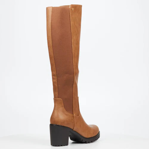 Butterfly Feet Noel 2 Block Heel High Boots Taupe.
