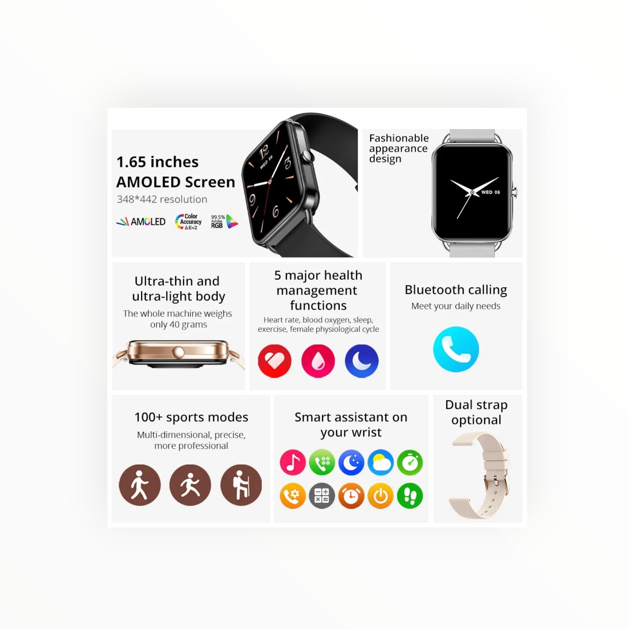 COLMI P20 Smart Watch 1.65″ AMOLED Display Sports Fitness Tracker (Rose Gold)