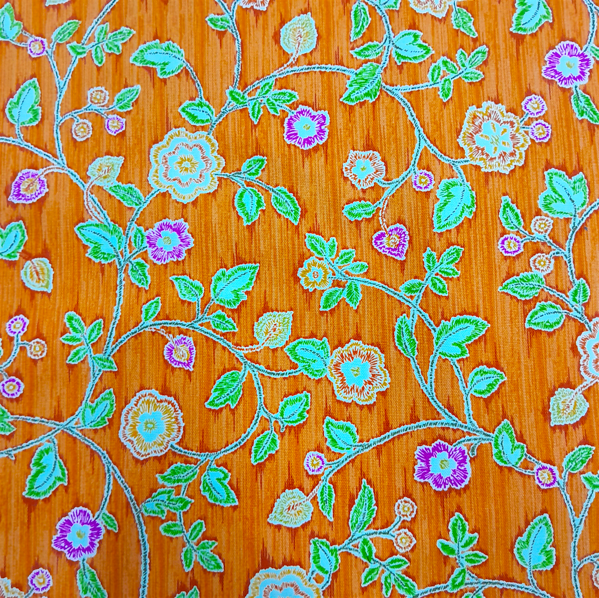 Printed Cotton Fabric Orange Embroided Floral Fabric 140 cm