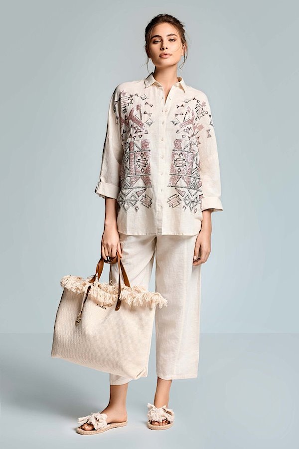 Iconique Palazzo Trousers In Linen Blend-Khaki IC26-016.