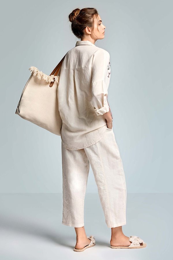 Iconique Palazzo Trousers In Linen Blend-Khaki IC26-016.