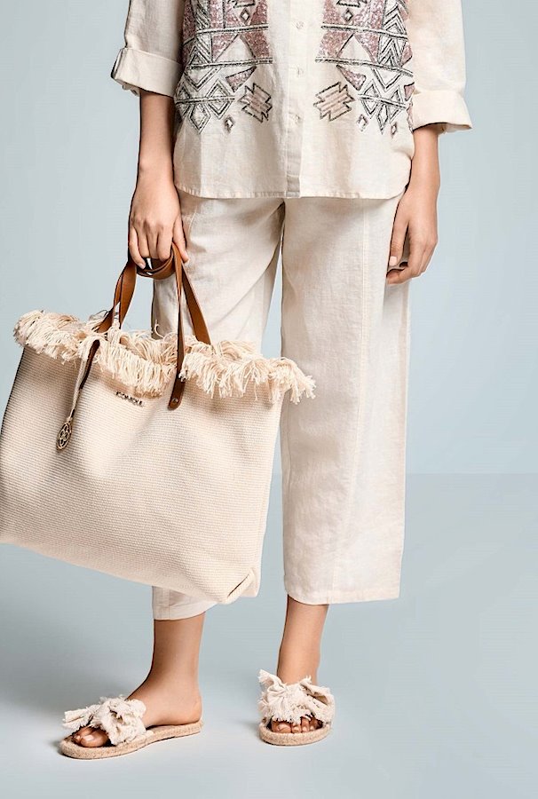 Iconique Palazzo Trousers In Linen Blend-Khaki IC26-016.