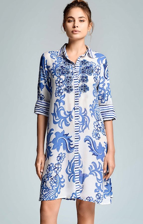 Iconique Romina 3/4 Sleeve Shirt Dress-Multicolor IC26-037.