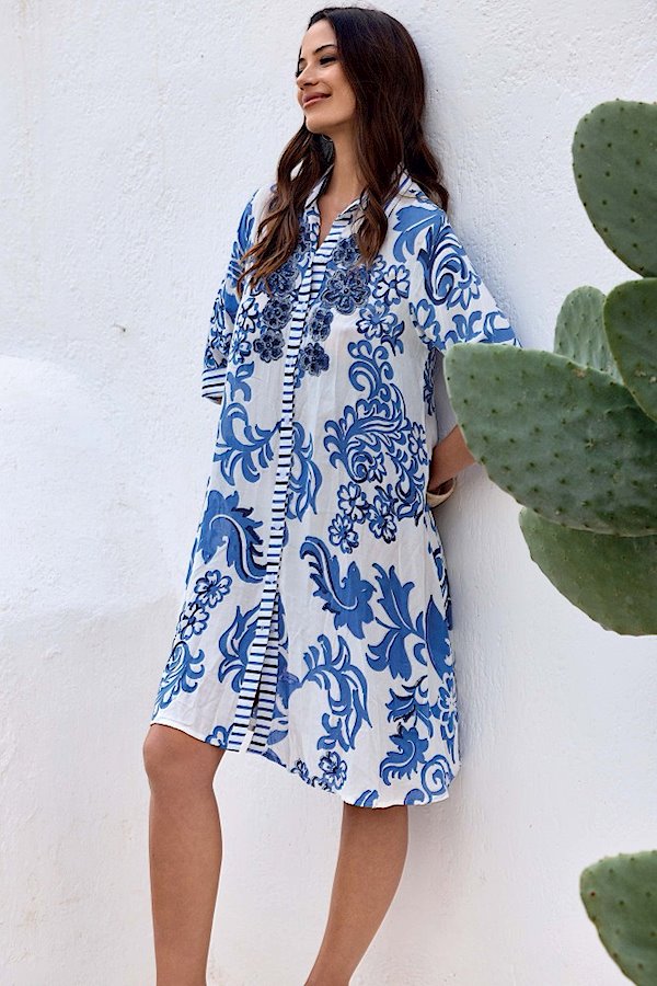 Iconique Romina 3/4 Sleeve Shirt Dress-Multicolor IC26-037.