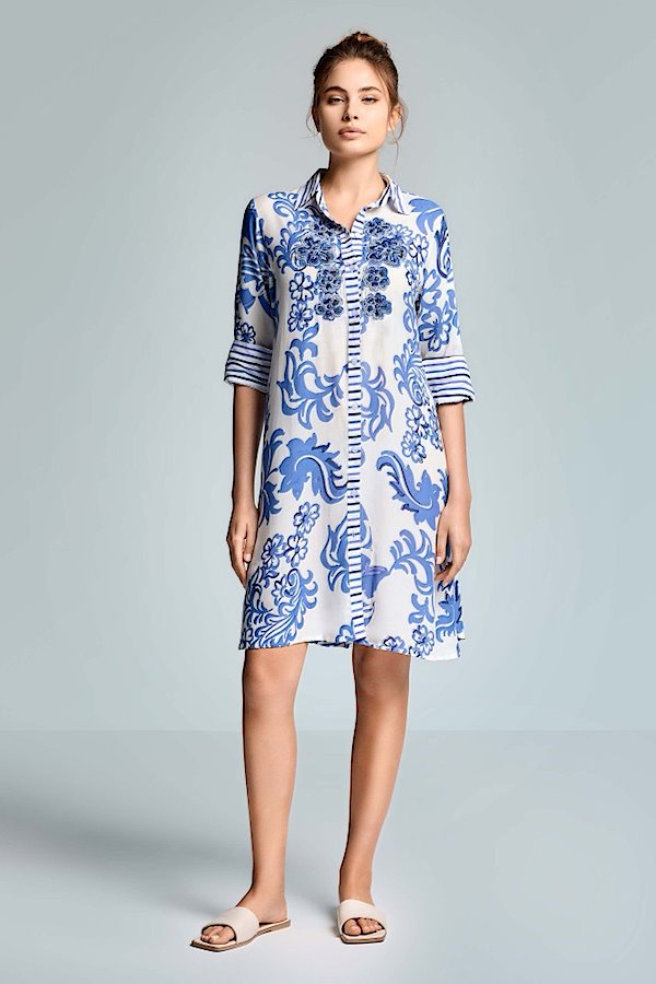 Iconique Romina 3/4 Sleeve Shirt Dress-Multicolor IC26-037.