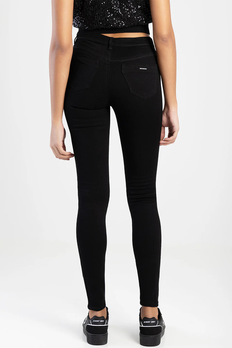 Sissy Boy Sinclair: Mid-Waist Skinny With Rip And Repair With Sequin Black